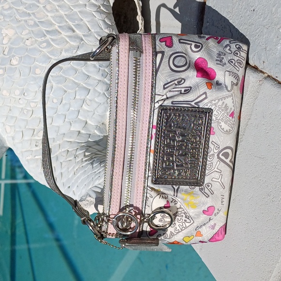 Coach Handbags - Coach Poppy Wristlet mini purse Grafitti heart 2000 sateen purse